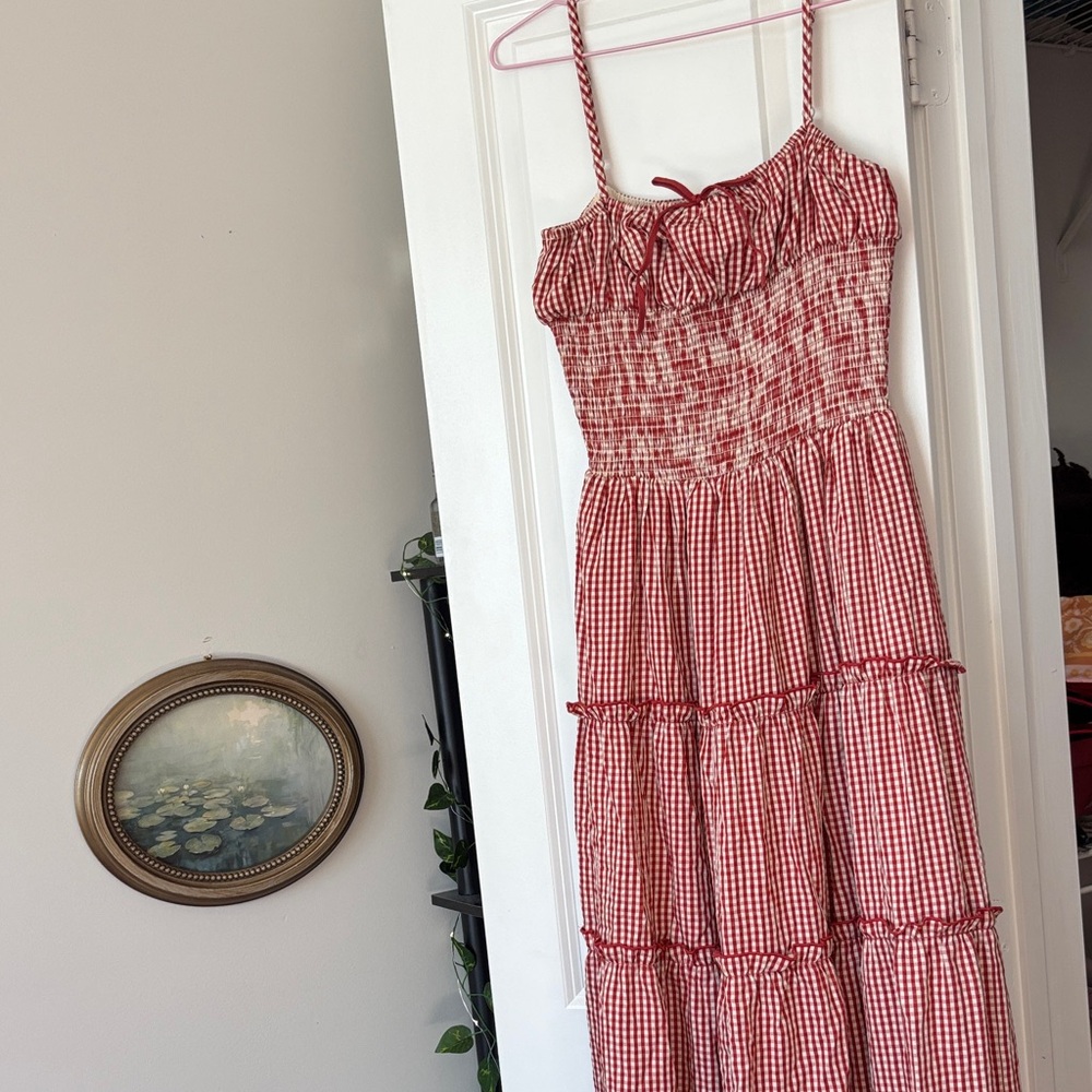 Red Gingham Maxi Dress
